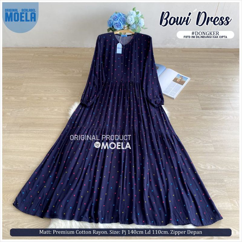 Bowi Dress Gamis Polkadot Jumbo Allsize Busui Premium Catton Rayon Original Ori Moela Berlabel-Dongker