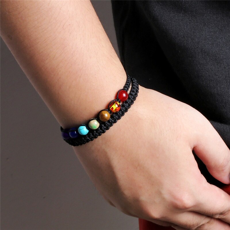 Gelang Double Anyam Fengshui dan 7 Chakra Stones