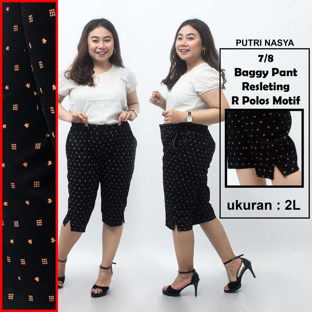 Celana 7/8 jumbo resleting polos motif/ baggy pant jumbo / celanapendek 8L-6L-5L-4L-2L-XL-S fit to L