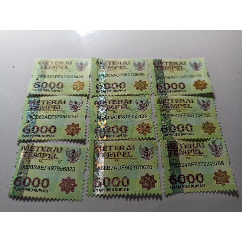

Meterai6000Asli Tahun pemakaian 2015, 2016, 2017, 2018, 2019, 2020, 2021 (A23)