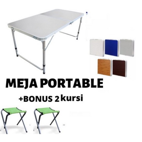 Meja LIpat Koper Aluminium FREE 2 KURSI /Meja Lipat Portable Kaki Bulat 60x120cm Termurah