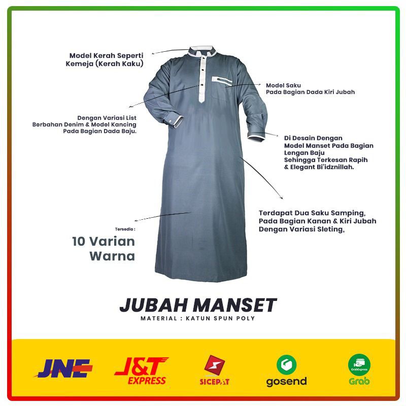 JUBAH PRIA DEWASA MODEL SAUDI DENGAN MANSET DI TANGAN BONUS PECI RAJUT SETIAP PEMBELIAN