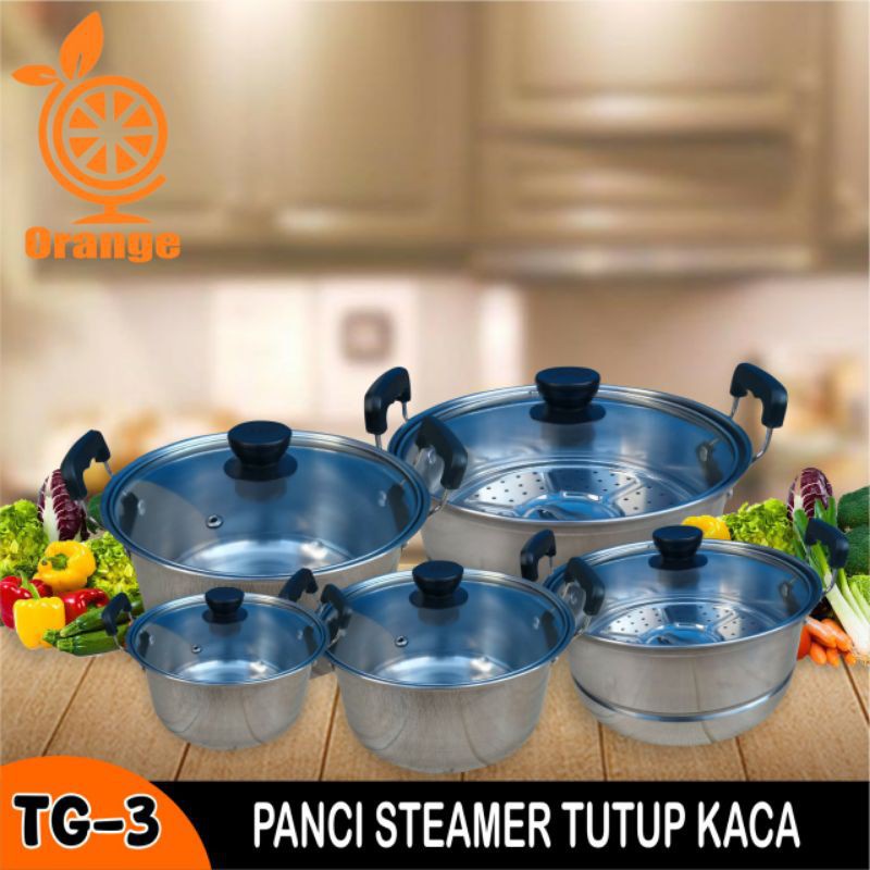 BISA COD Panci Steamer Tutup Kaca Isi 5 Pcs Serbaguna peralatan masak / panci set TERBARUt Alat Masak Serbaguna Anti Karat Tahan Lama Tutup Kaca Dan Stainless