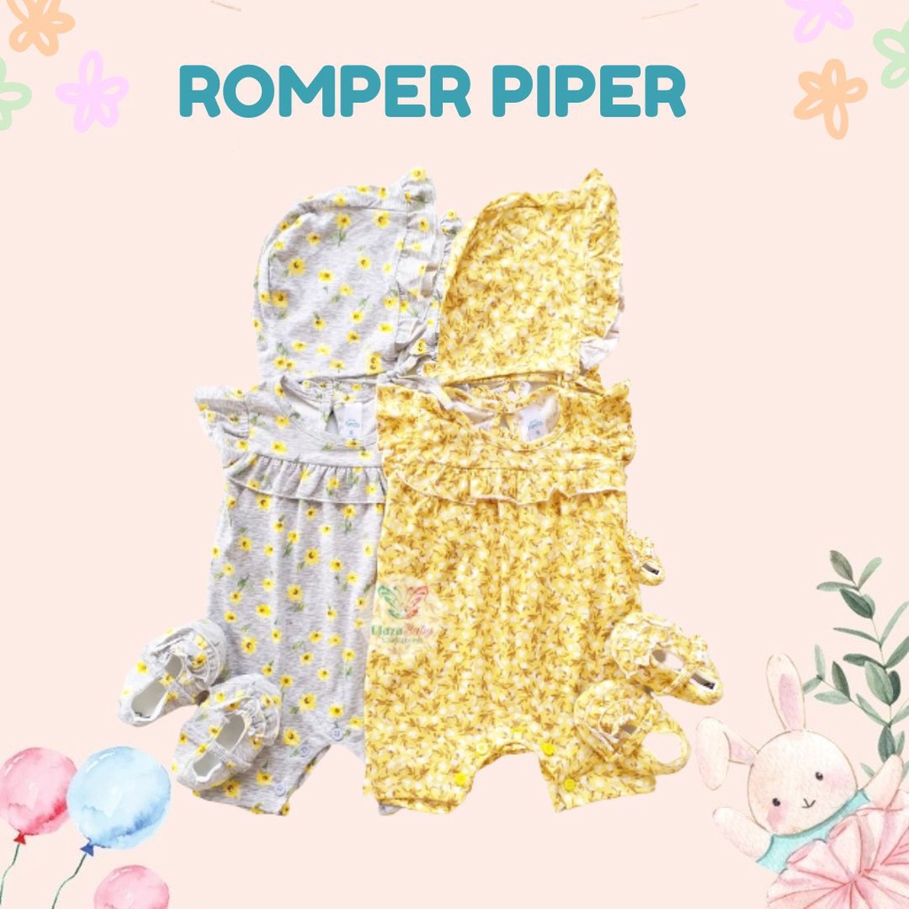 Plazababyku MX ROMPER PIPER setelan bayi motif bunga yang lucu free bonnet+sepatu PART3