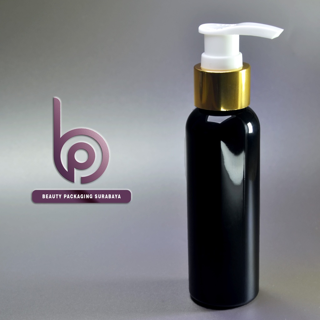 Botol plastik PET 100ml BR hitam tutup pump lotion gold