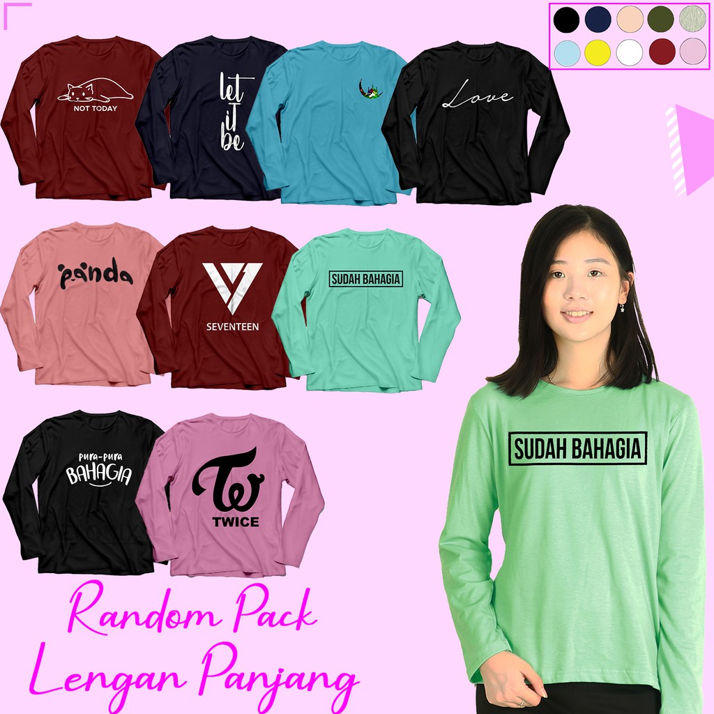 (RS) BAJU KAOS LENGAN PANJANG KATUN COMBED 30S MOTIF RANDOM FOR CEWEK TUMBLR - YELONIX