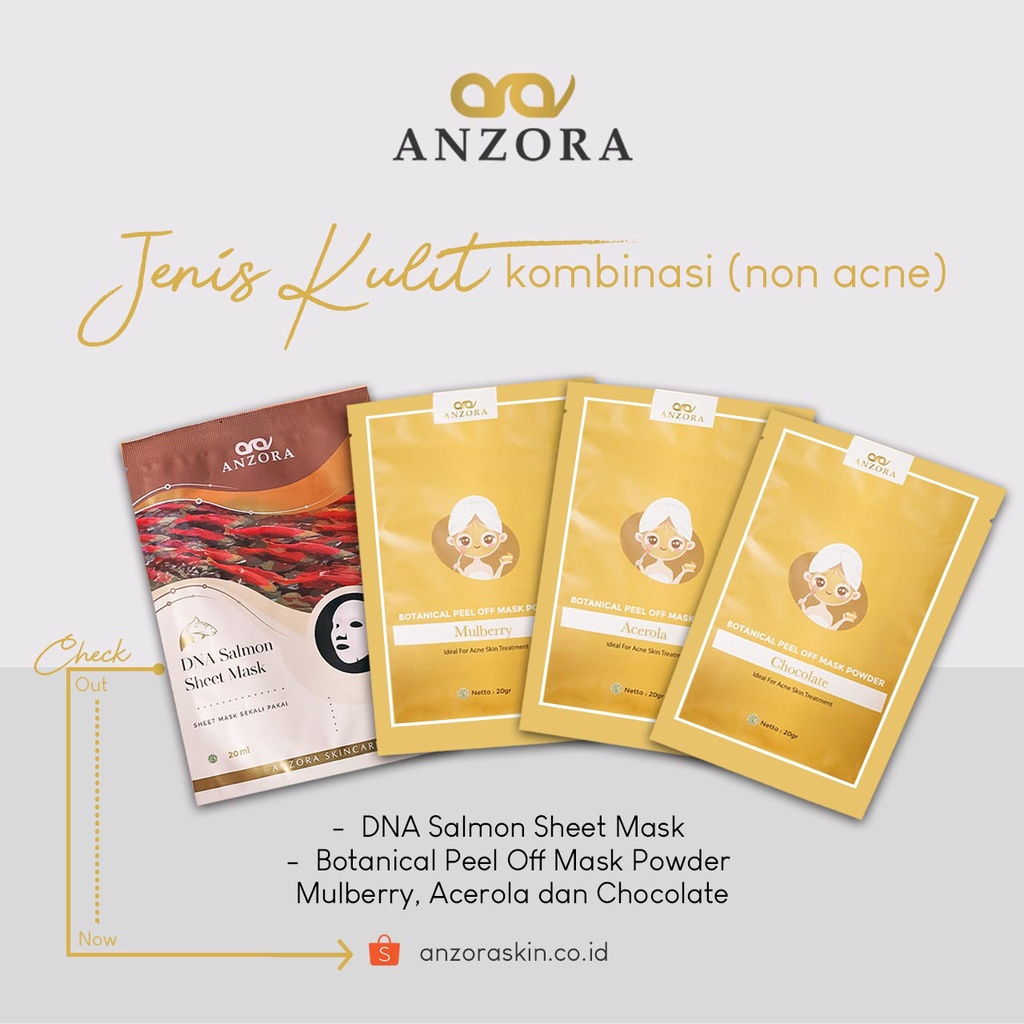 Anzora Skincare Masker (  Sheet Mask with DNA Salmon kering kusam flek ) tekstur kertas sheet mask