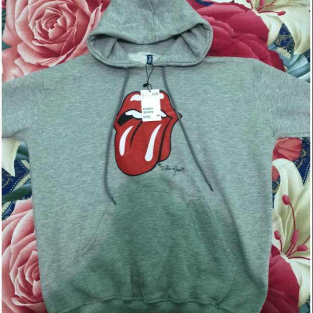 Jaket Pria Hoodie Sweater H&M Rolling Stones Logo abu-abu