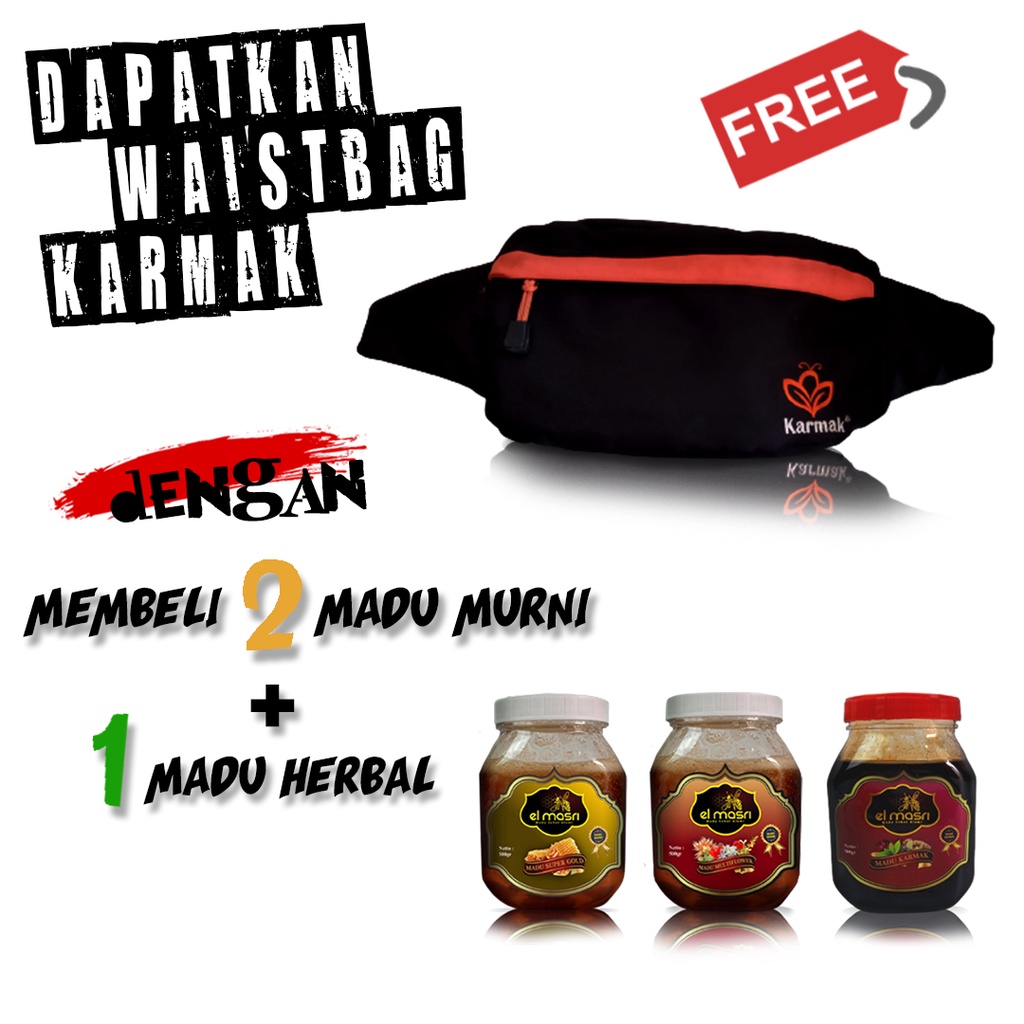 

MADU ASLI EL MASRI ( PAKET" BELI 2 MADU MURNI & 1 MADU HERBAL -> FREE 1 WAISTBAG* )