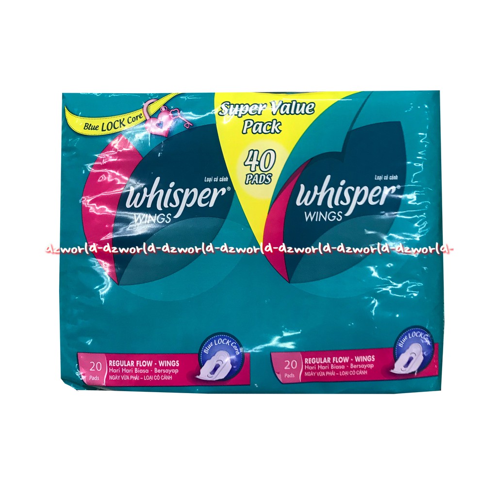 Whisper 40pads Whisper Wings Super Value Pack Pembalut Wanita Wisper Sayap Wing Blue Lock Care Sanitary Napkins 40 pcs