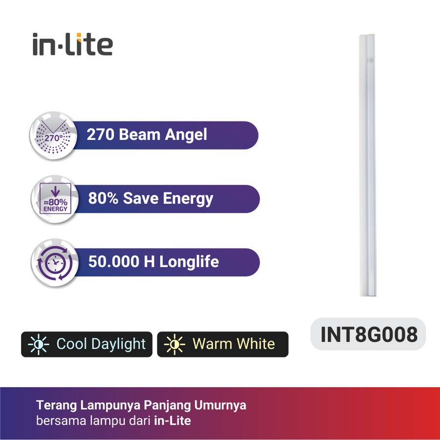 ( 1 DUS ) GARANSI Lampu TL LED Inlite 18w 120cm InLite T8 18 Watt Putih INT8G008