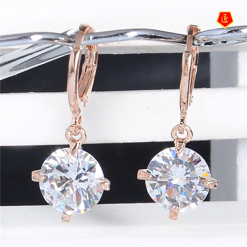 [Ready Stock]Fashion Multi-Colored Gem Rose Gold Earrings