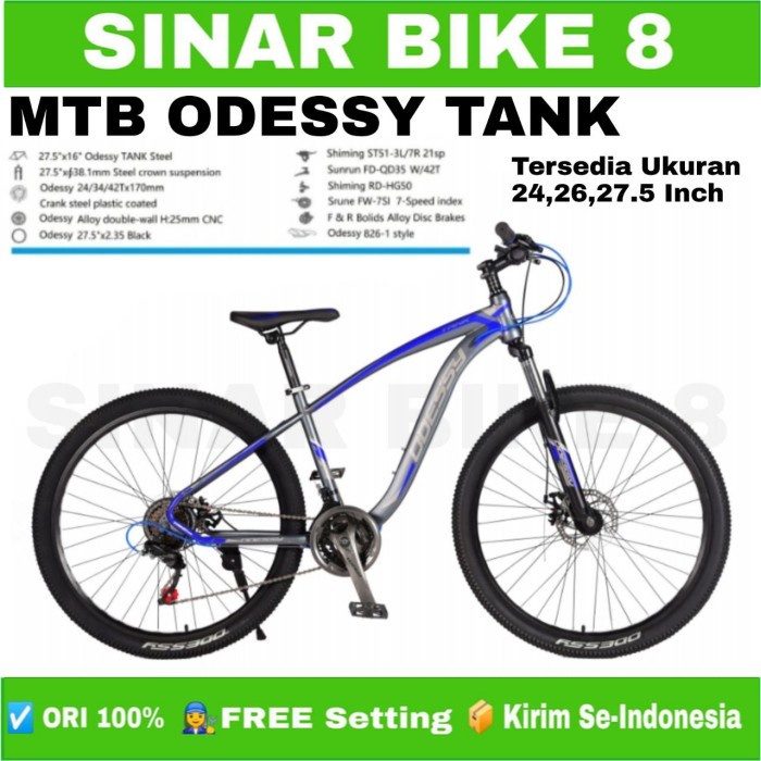 Sepeda Gunung MTB ODESSY TANK Steel Frame UK. 27.5 &quot; Inch -21 Speed