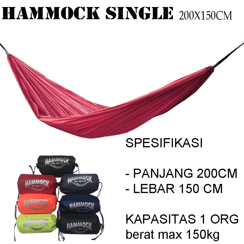 hammock singel ayunan gantung / beban max 150 kg include tali 2 pcs / hamok pohon / hemok / hamock ayunan /hemok / hemock / ayunan gantung-1
