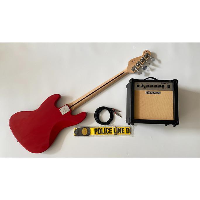 Gitar Bass Fender Jazz Bass Merahh + Ampli Bastille + Kabel & Strap