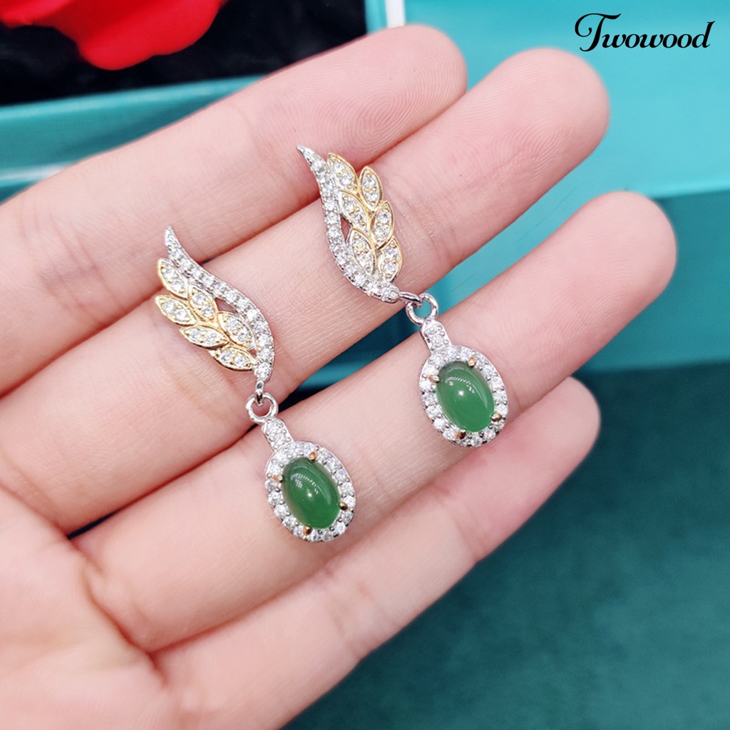 Anting Stud Bentuk Daun Zaitun Aksen Berlian Imitasi Warna Cerah Untuk Wanita