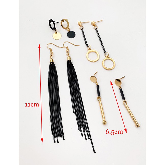 LRC Anting Set Fashion Black Alloy Tassel Earring Set F59121