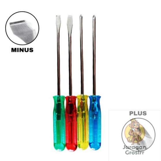 JG - Obeng Set 4Pcs Screwdriver Tools Plus Min 4mm 5mm + - Multifungsi Perkakas Tangan 4in1