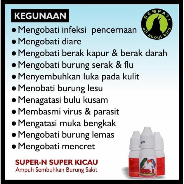 Super N Super Kicau Obat Burung Sakit Infeksi Pencernaan Diare