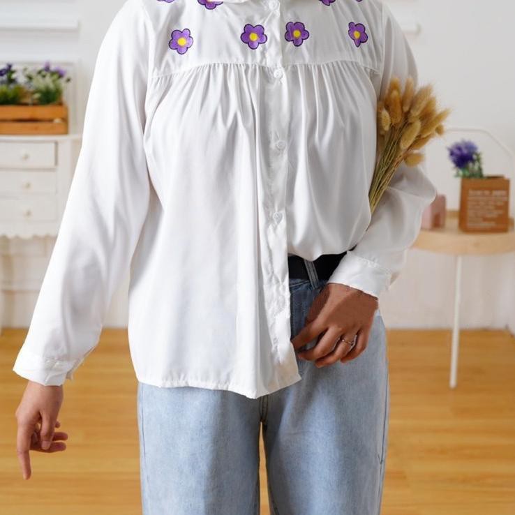 1KG MUAT 5PCS | ARULA EMBROIDERY FLOWER DAISY BASIC TOP SHIRT HITS OOTD SELEBGRAM TERKINI