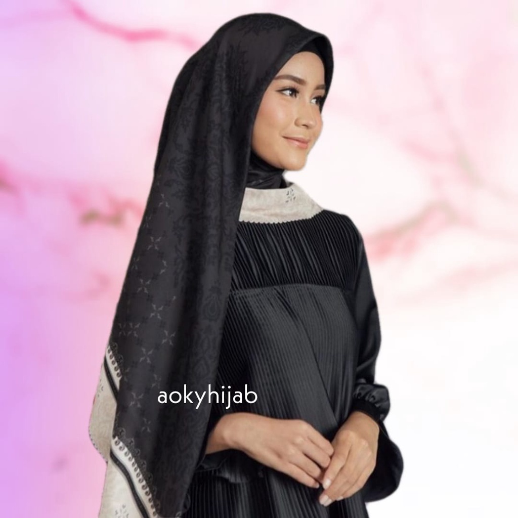 Diskon !! Hijab Voal Segiempat Motif Angkrek Hitam Kerudung Segiempat Motif Jilbab Voal