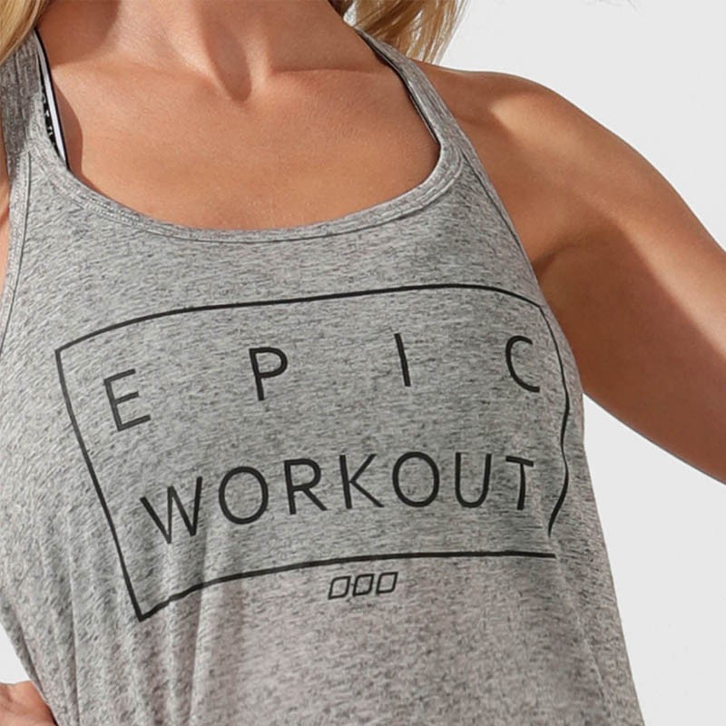 ORIGINAL LORNA JANE EPIC WORKOUT TANK TOP SMOKEY GREY MARL MUSCLE TEE - SIZE M