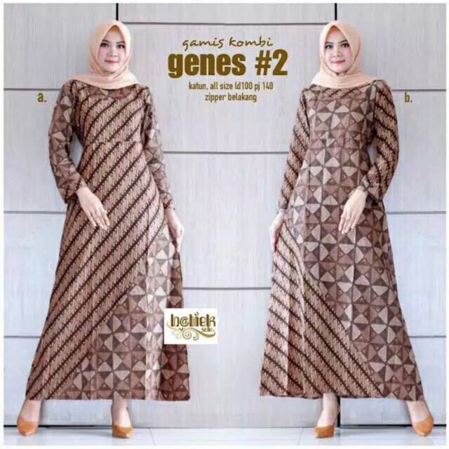  Gamis  Kombi Genes  2 Batik  Kombinasi Sogan Muslim Pesta 