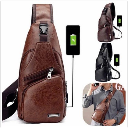 Sling Bag Usb Kulit/Selempang Sling Bag / Selempang Kulit Pria Tas Hp/Tas Dada Usb/Tas Impor