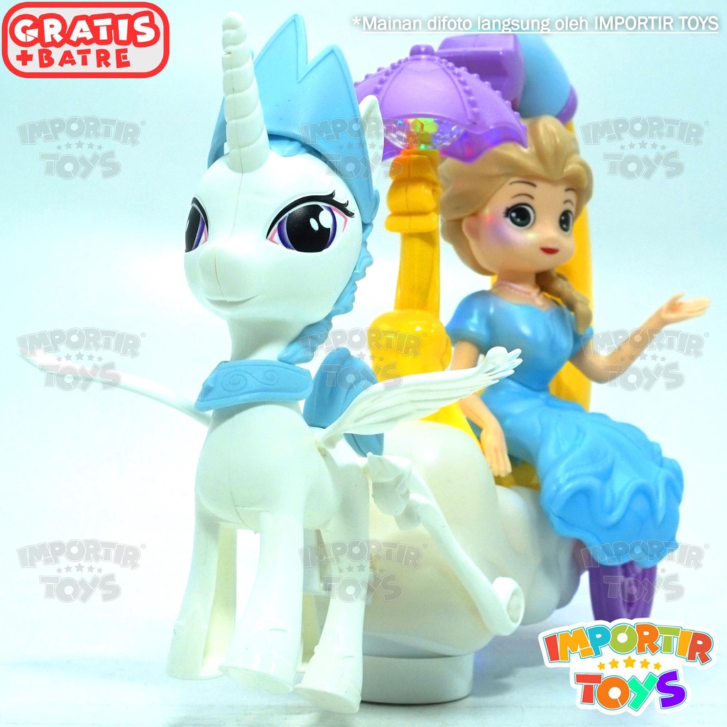 Mainan Anak Barbie Princess Unicorn Boneka Bercahaya dan Musik