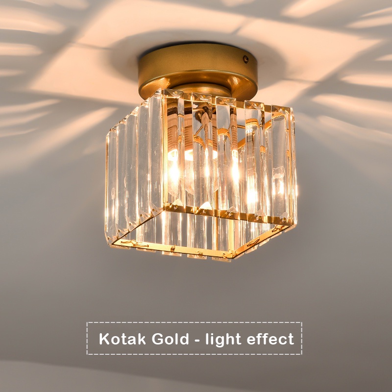 Lampu kristal plafon rumah Lampu ceiling kristal kotak modern crystal round ceiling lamp-Kotak Gold Plafon