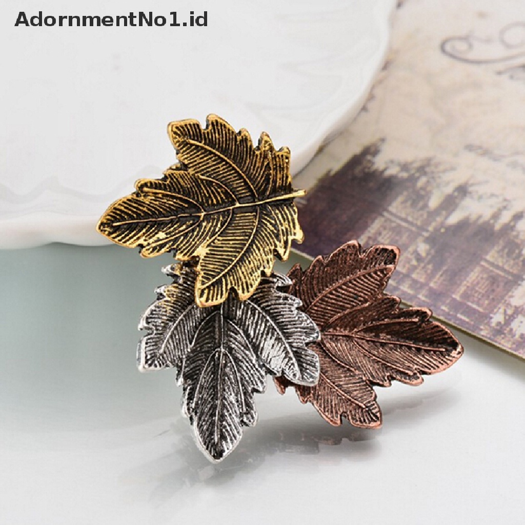 (AdornmentNo1) Bros / Pin Vintage Bentuk Daun Maple Lapis Silver / Gold Untuk Aksesoris Wanita / Pesta / Dansa