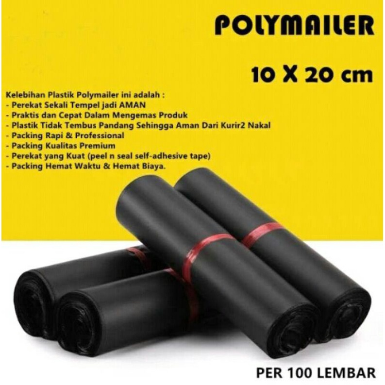 Plastik Polymailer 10x20 Isi 100pcs Hitam PE Kantong Amplop Packing Online