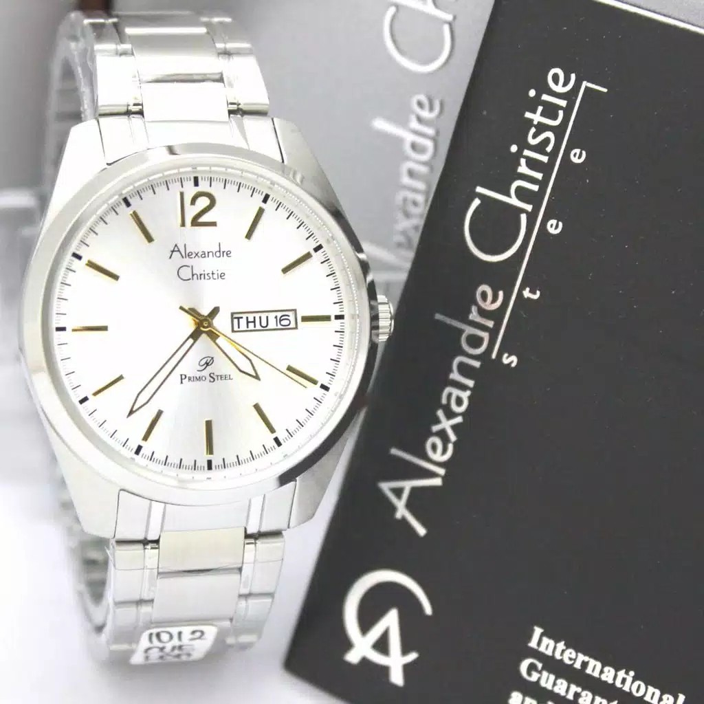Jam tangan alexandre Christie  AC 1012  ME pria original  stainless steel silver lis gold