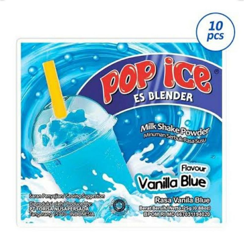 

Pop ice rasa vanilla blue 1 renteng isi 10 sachet