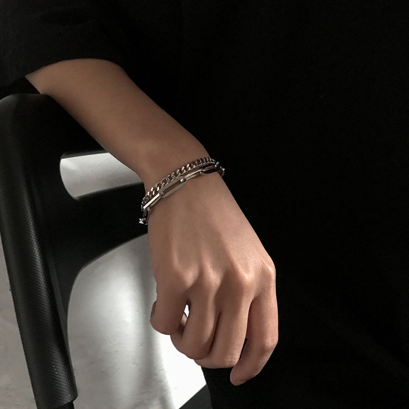 Double-layer Bracelet Tide Titanium Steel Hip-hop Retro Simple Personality Korean Version Wild