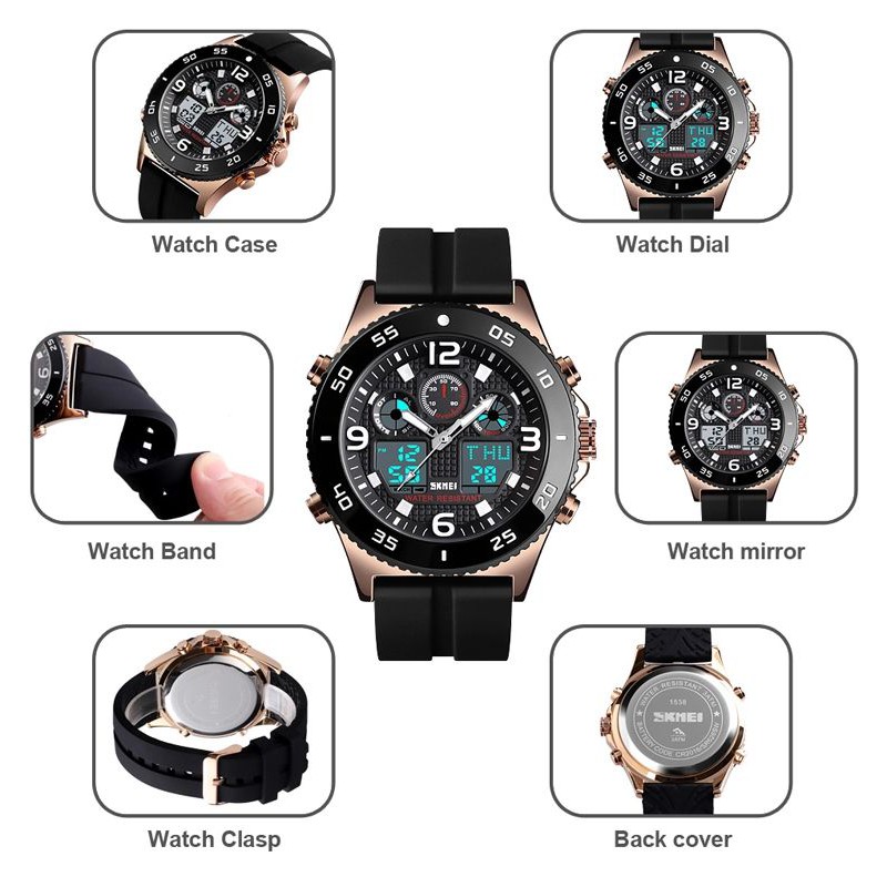 SKMEI 1538 Jam Tangan Pria Digital Analog Tali Stainless WATCHKITE WKOS