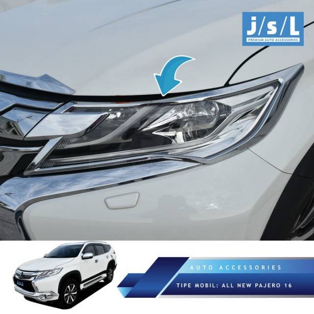 GARNISH GARNIS LIST LIS LAMPU HEADLAMP HEAD LAMP DEPAN CHROME ALL NEW PAJERO SPORT AKSESORIS PAJERO