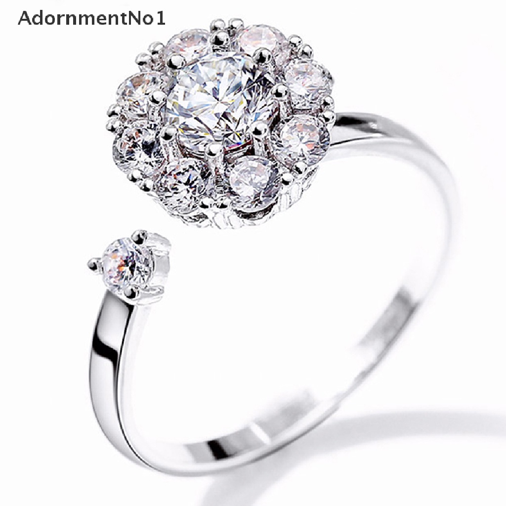 (AdornmentNo1) Cincin Adjustable Motif Bunga Aksen Zircon Untuk Perhiasan Wanita / Pernikahan