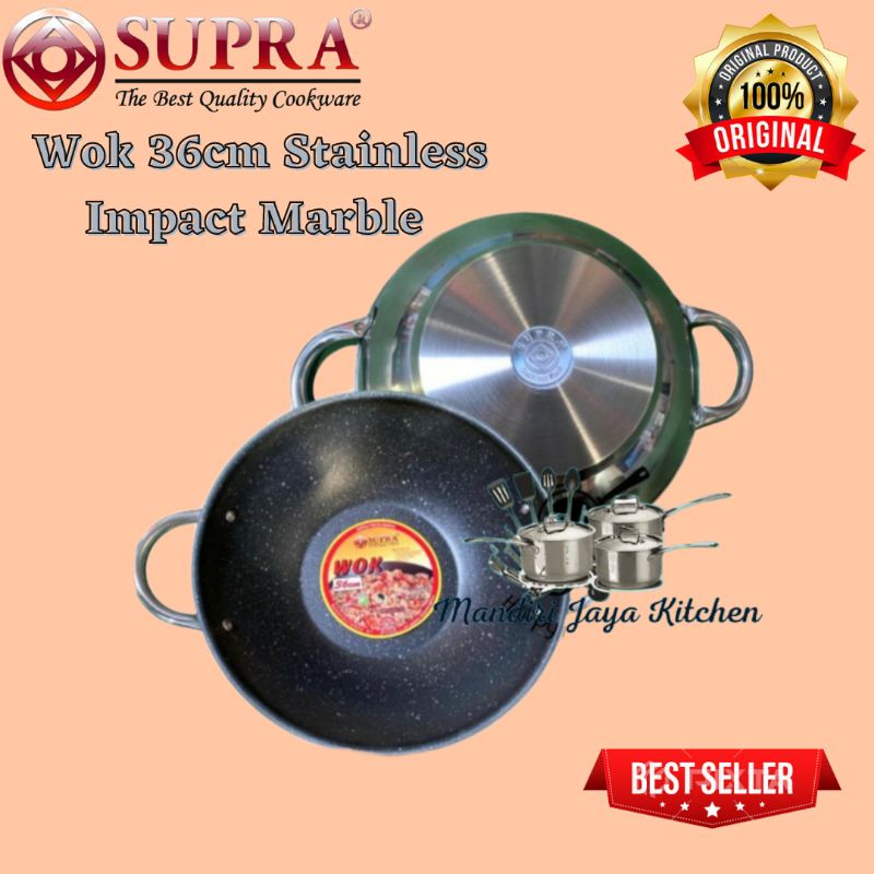 Wok Suptlra 36cm Stainless Impact Marble/Panci penggorengan Supra 36cm