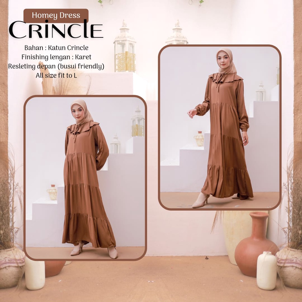 New!! Gamis Dewasa Jumbo/Homey Dress Crincle-Bahan Katun Crincle Premium Motif Polos-Busana Muslimah Dewasa