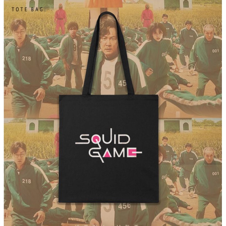 FREE CARD!!!TOTE BAG SQUID GAME EDITION/TOTEBAG KANVAS SQUID GAME KOREA