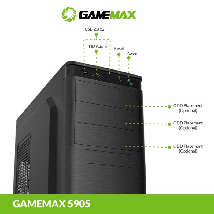 Gamemax 5905 Casing Komputer ATX include PSU 500W