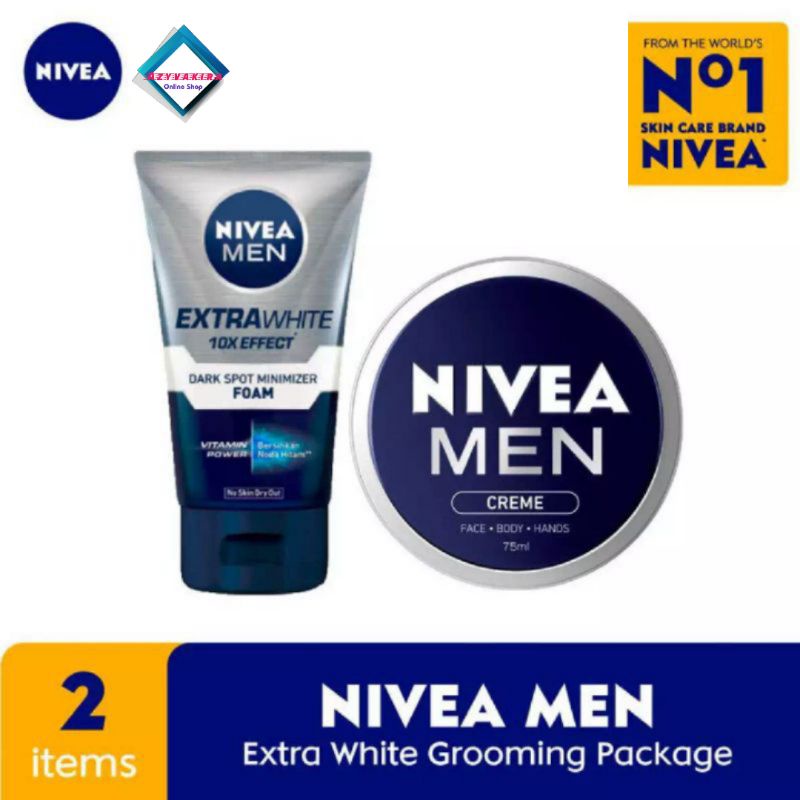 NIVEA MEN Extra Whitening Dark Spot Minimizer Facial Foam 100ml + Crème 75ml