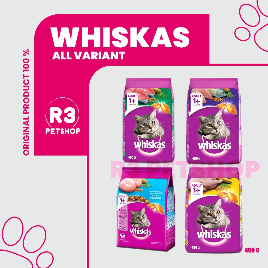 Makanan kucing kering premium WHISKAS Adult 480gr ALL VARIAN - Catfood premium