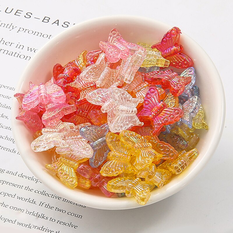 20 pcs/lot Small Butterfly Shape Beads Multi Gradient Color Acrylic Beads For Jewelry Making Handmade DIY Accessories