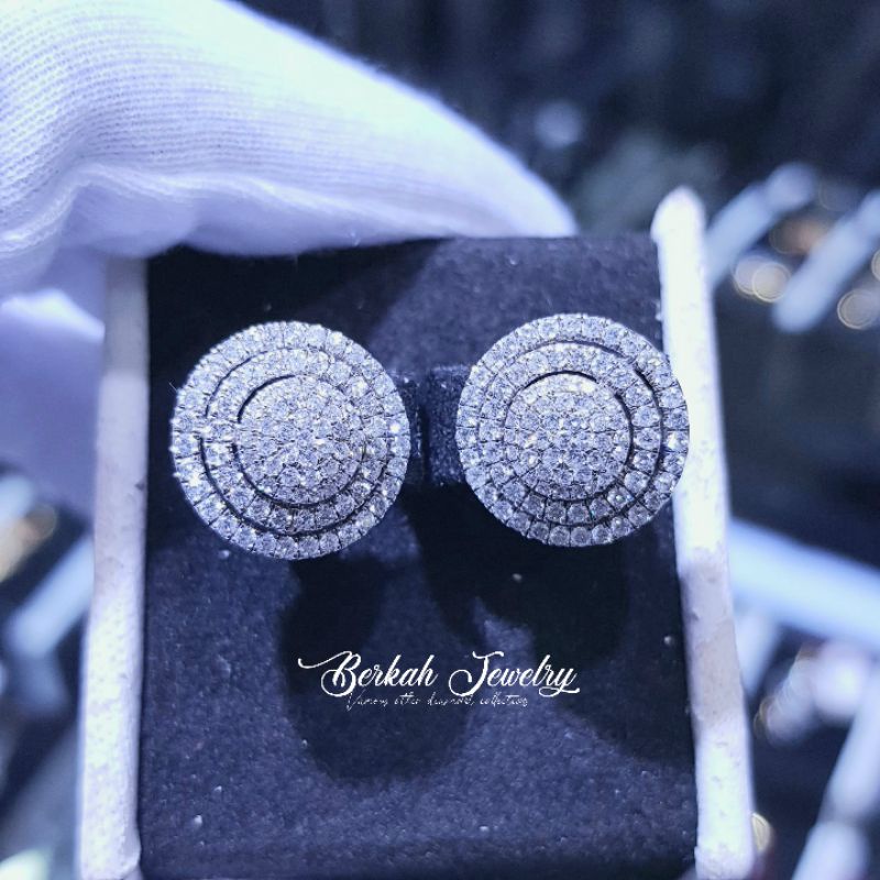 Anting Giwang Emas Putih Berlian Eropa Asli Natural Diamond