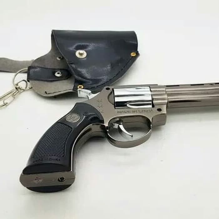 Promo COD Korek api Gas Pistol revolver magnum 16 cm sarung gantungan kunci - Hitam