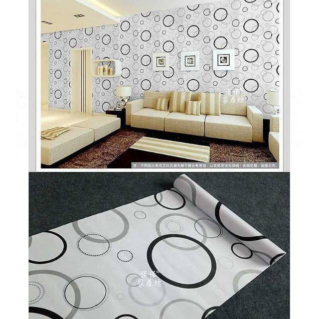 Wallpaper stiker uk 45cmx10m kode no 6168 circle hitam putih / minimalis
