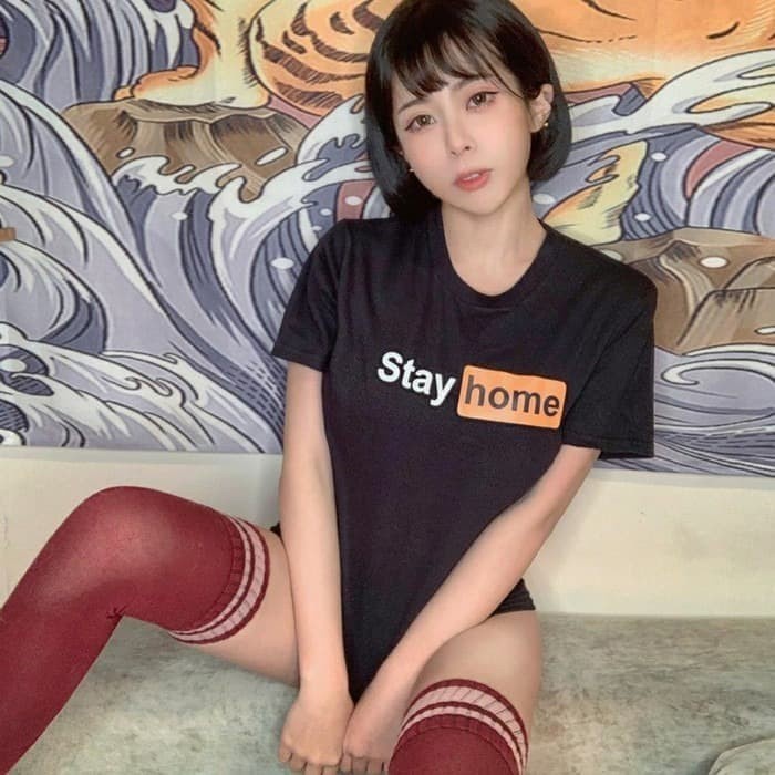 KAOS BAJU PRIA WANITA PORN HUB STAY HOME / COMBED 30S / DISTRO / COD