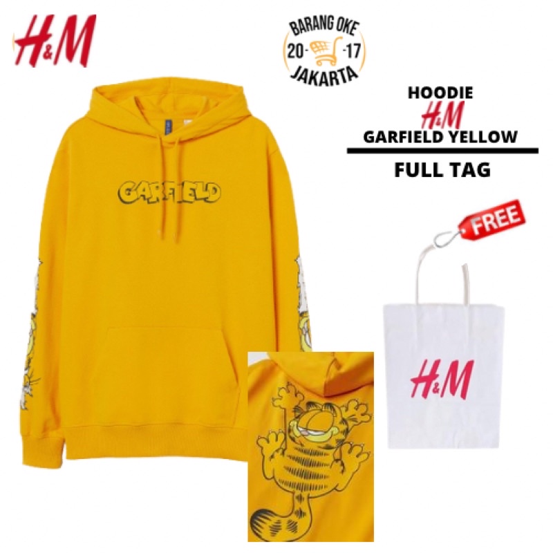 COD 9.9 Hoodie Jaket Pria Wanita Hnm Garfield Kuning Yellow Sweater Unisex Cowok Cewek Full Tag